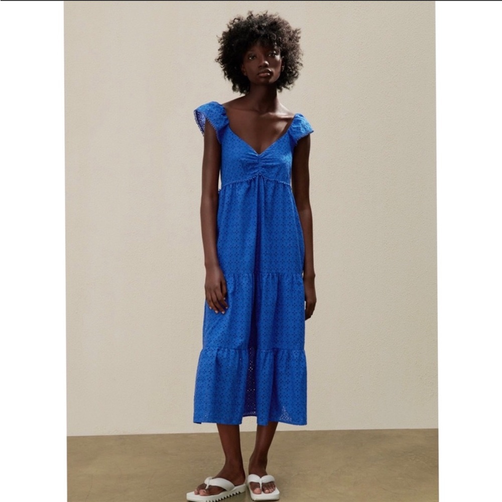 COPY - NWT Zara Embroidered Eyelet Strappy Maxi Dress Cobalt Blue Medium